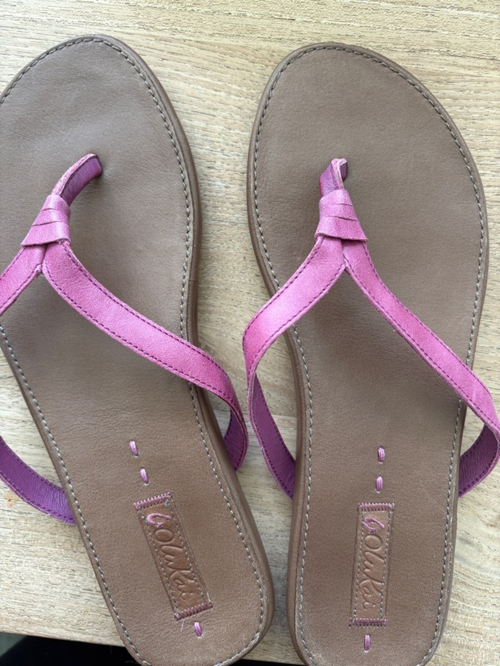 OluKai Magenta Leather Strap Tan Footbed Sandals